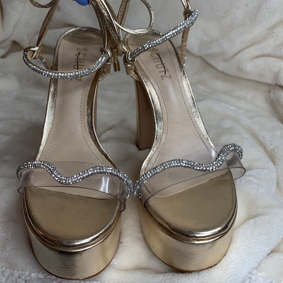 ‼️NEW $158.00 SCHUTZ Cath Crystal-Embellished Platform Sandals - Picture 7 of 12